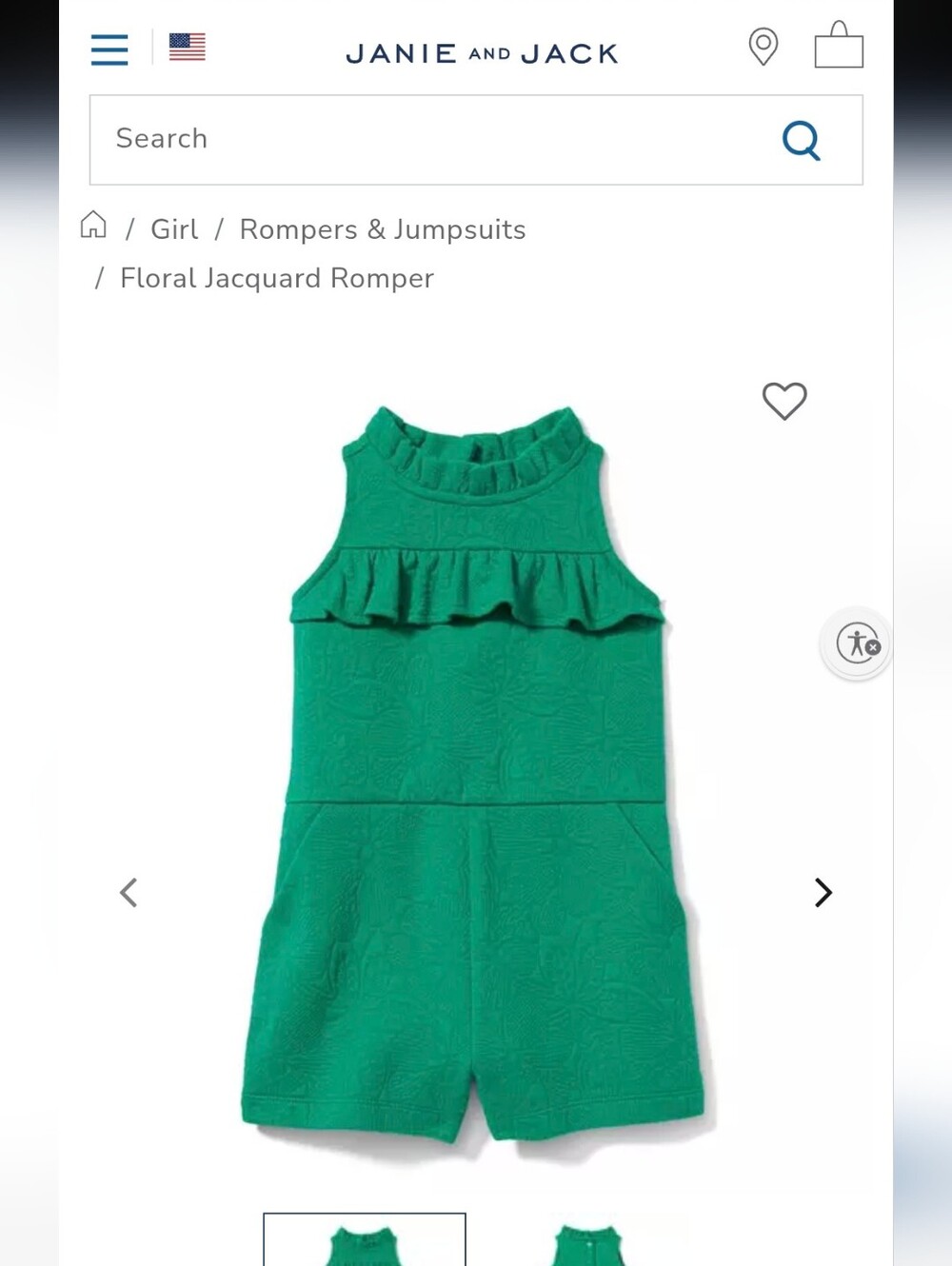 Janie and Jack Emerald Green Floral Jacquard Ruffle Romper girls 5